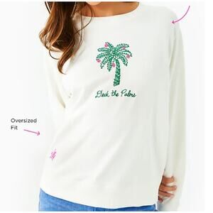 Lilly Pulitzer Ballad Deck The Palms Sweatshirt Sweater Cream Green Size Large